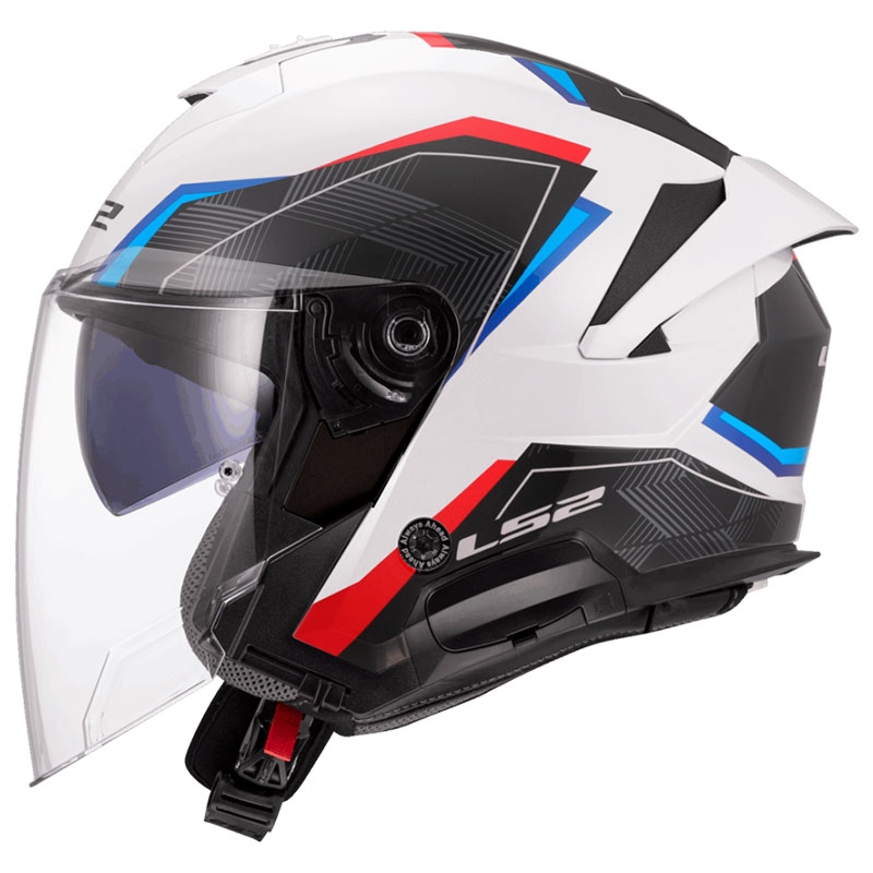 Atvērtā motociklista ķivere LS2 OF618 Verso II Air balta-zilā-sarkana