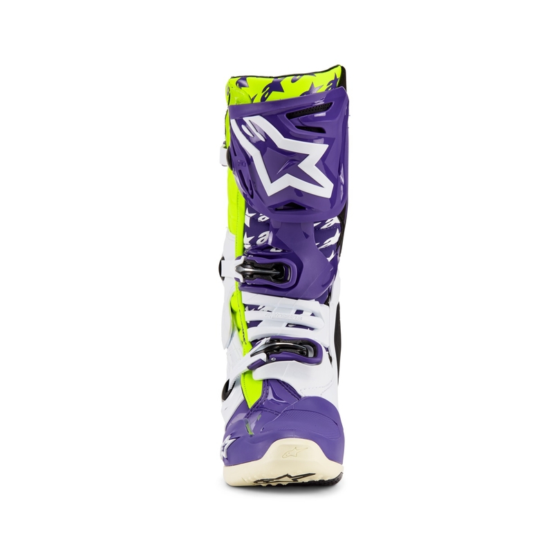 Alpinestars TECH 10 Dirt Studios violeti-balti-fluo dzelteni motocikla zābaki ierobežotā sērijā