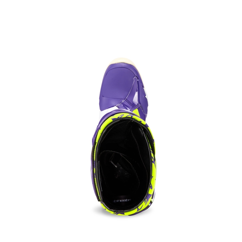 Alpinestars TECH 10 Dirt Studios violeti-balti-fluo dzelteni motocikla zābaki ierobežotā sērijā