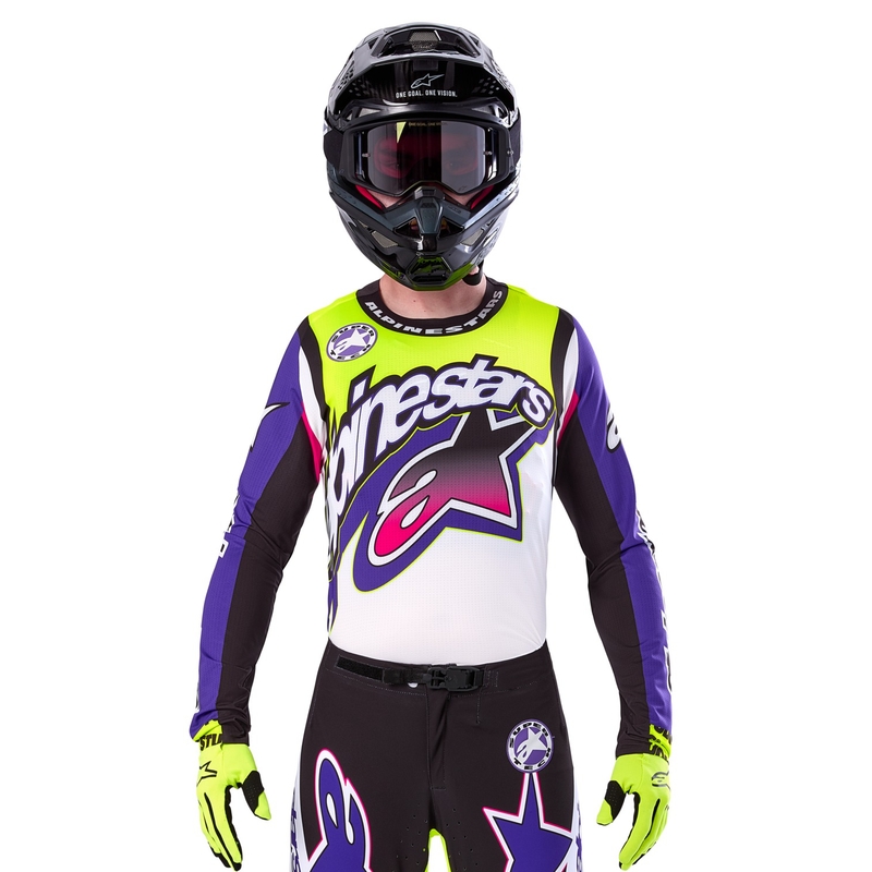 Alpinestars Supertech SX limitētā Dirt Studios balta-violeti-rozā-fluo dzeltena motokrosa krekliņš