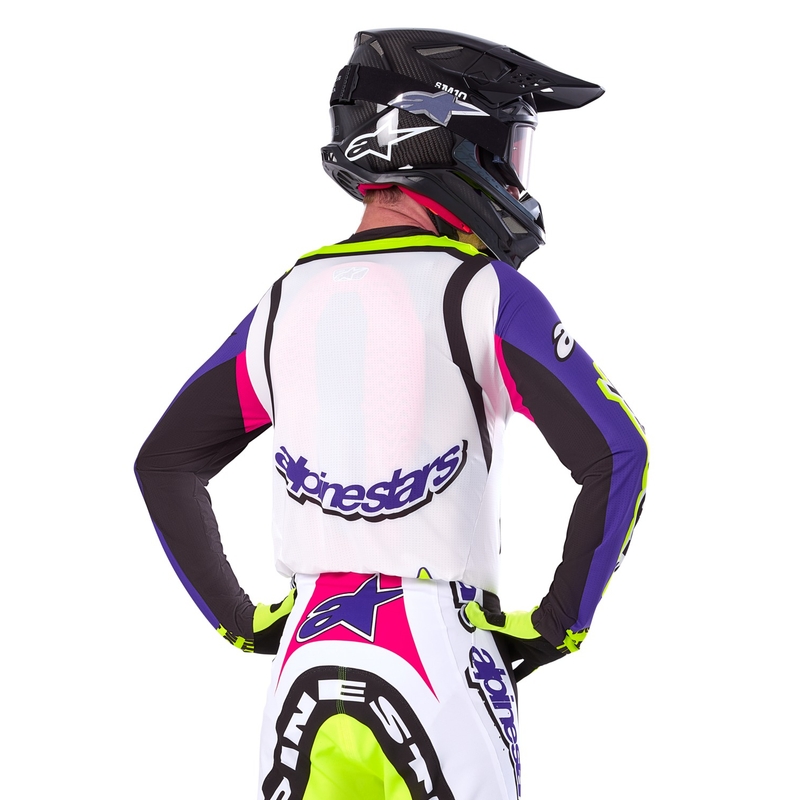 Alpinestars Supertech SX limitētā Dirt Studios balta-violeti-rozā-fluo dzeltena motokrosa krekliņš