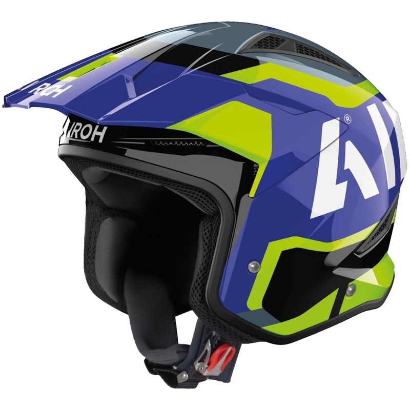 Izmēģinājumu motociklu ķivere Airoh TRR 2 Jupiter zili dzeltena