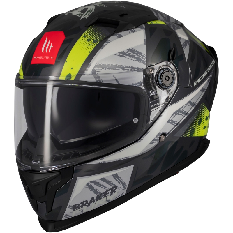 MT Braker SV Fury pelēka-fluo dzeltena integrālā motocikla ķivere