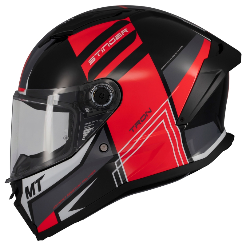 MT Stinger 2 Tron integrālā motociklistu ķivere melna-sarkana-pelēka