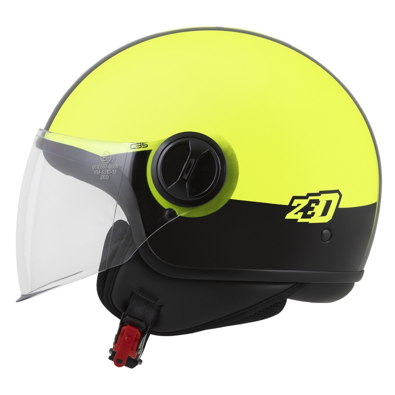 Atvērtā motociklu ķivere ZED C35 fluo dzeltenā-melnā krāsā