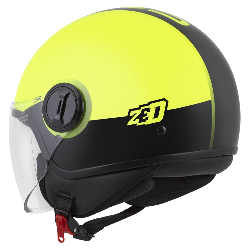 Atvērtā motociklu ķivere ZED C35 fluo dzeltenā-melnā krāsā