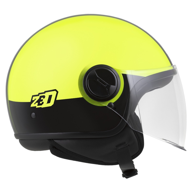 Atvērtā motociklu ķivere ZED C35 fluo dzeltenā-melnā krāsā