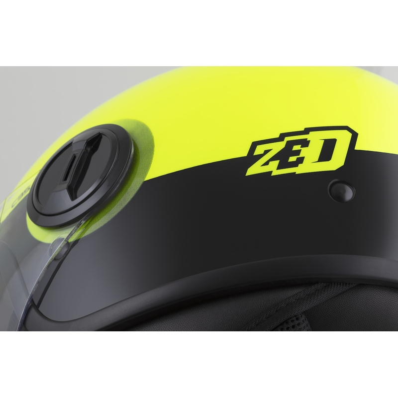 Atvērtā motociklu ķivere ZED C35 fluo dzeltenā-melnā krāsā