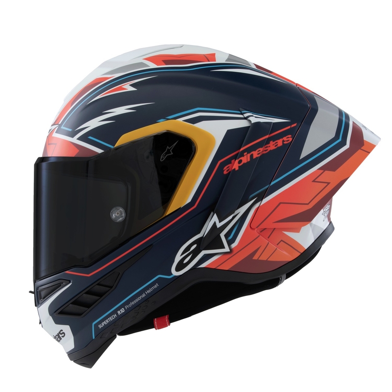 Alpinestars Supertech R-10 limited edition Pedro Acosta matēta zilā, sarkanā un baltā integrālā motocikla ķivere