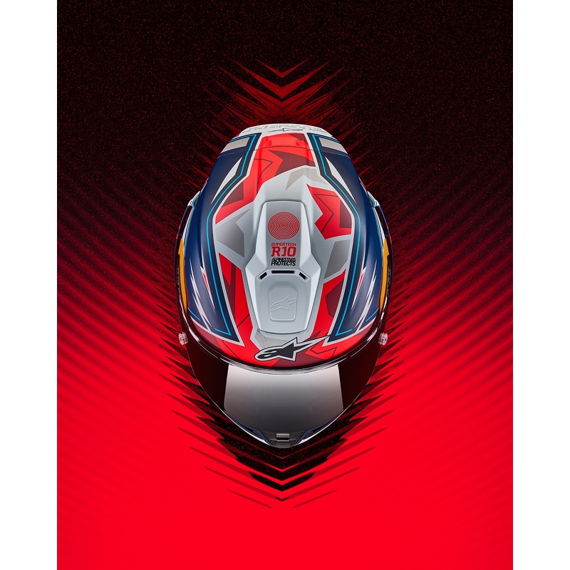 Alpinestars Supertech R-10 limited edition Pedro Acosta matēta zilā, sarkanā un baltā integrālā motocikla ķivere