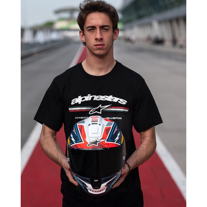 Alpinestars Supertech R-10 limited edition Pedro Acosta matēta zilā, sarkanā un baltā integrālā motocikla ķivere