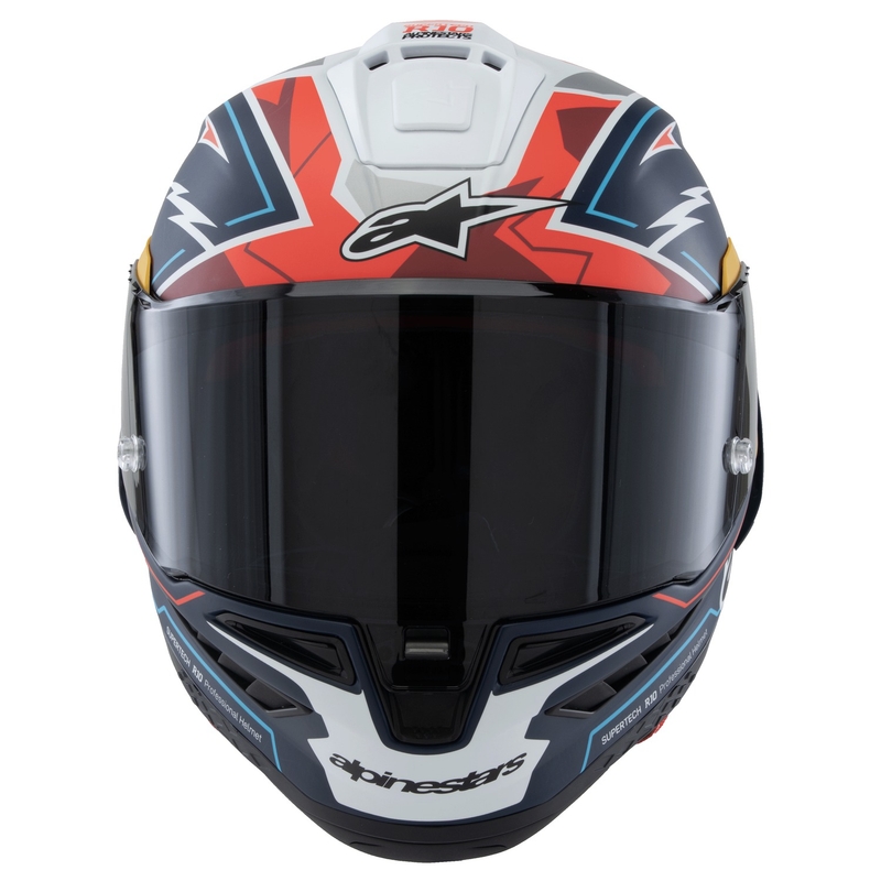 Alpinestars Supertech R-10 limited edition Pedro Acosta matēta zilā, sarkanā un baltā integrālā motocikla ķivere