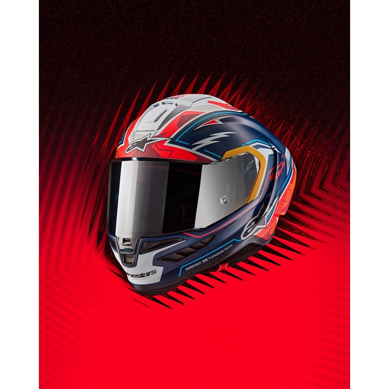 Alpinestars Supertech R-10 limited edition Pedro Acosta matēta zilā, sarkanā un baltā integrālā motocikla ķivere