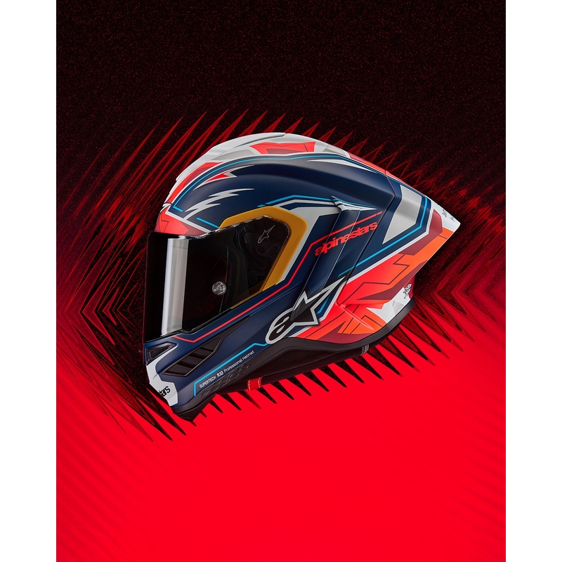 Alpinestars Supertech R-10 limited edition Pedro Acosta matēta zilā, sarkanā un baltā integrālā motocikla ķivere