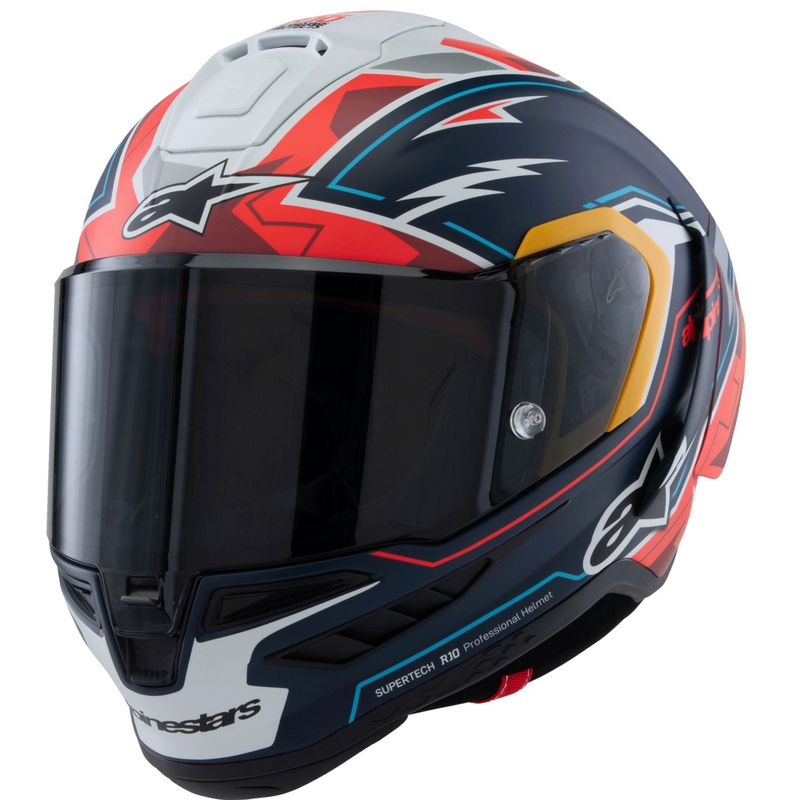 Alpinestars Supertech R-10 limited edition Pedro Acosta matēta zilā, sarkanā un baltā integrālā motocikla ķivere