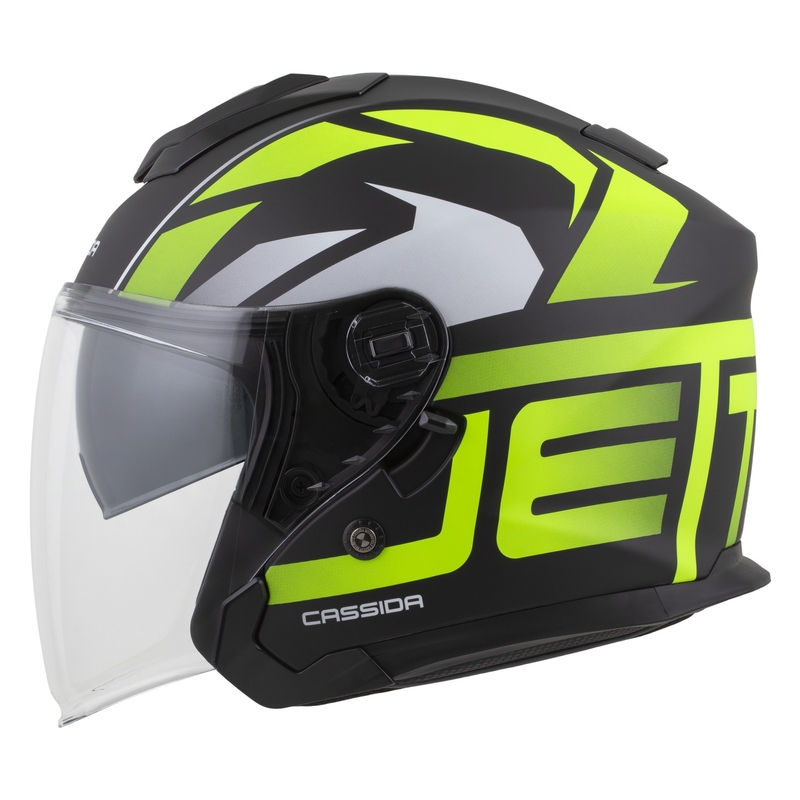 Cassida Jet Tech 2.0 RoTo atvērtā moto ķivere matēta melna-fluo dzeltena-balta