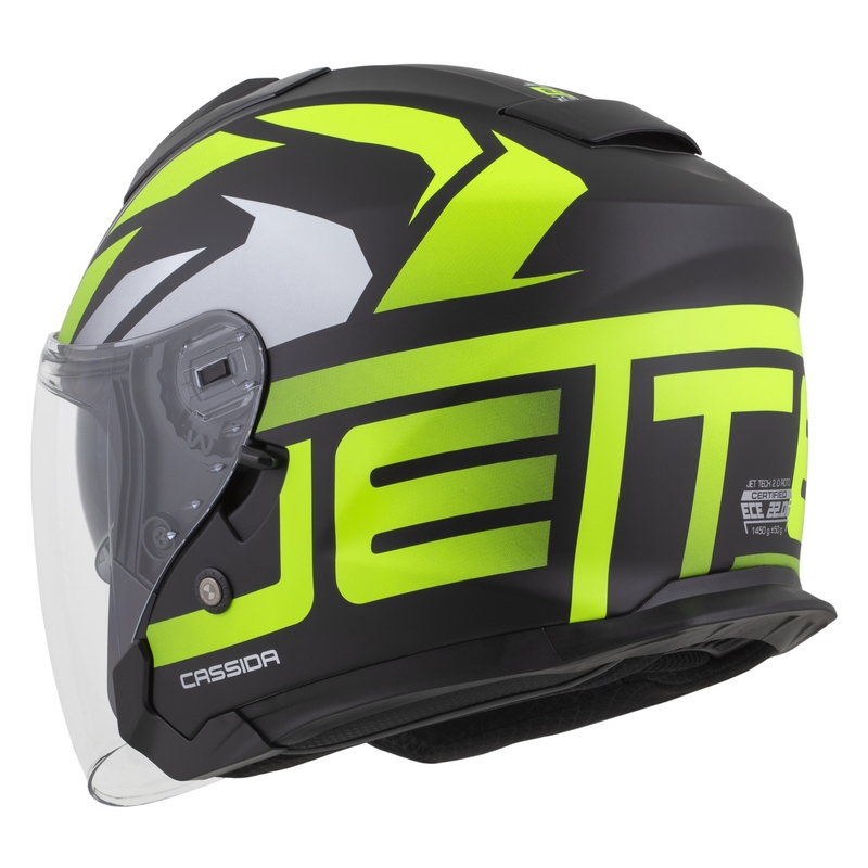 Cassida Jet Tech 2.0 RoTo atvērtā moto ķivere matēta melna-fluo dzeltena-balta