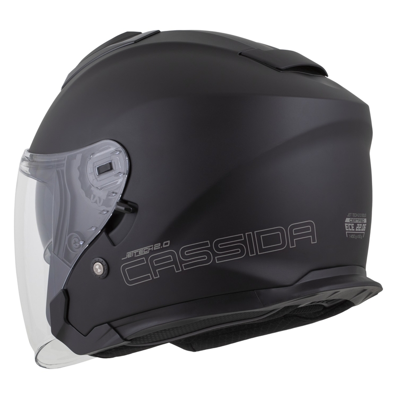 Cassida Jet Tech 2.0 Solid Matte Black-Grey Open motociklu ķivere