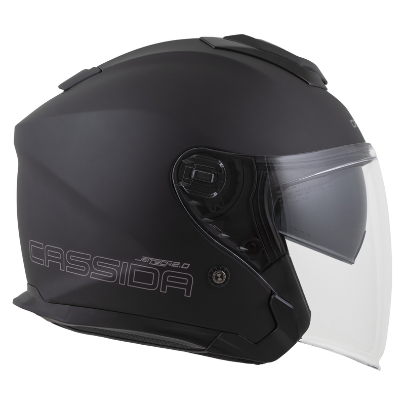 Cassida Jet Tech 2.0 Solid Matte Black-Grey Open motociklu ķivere