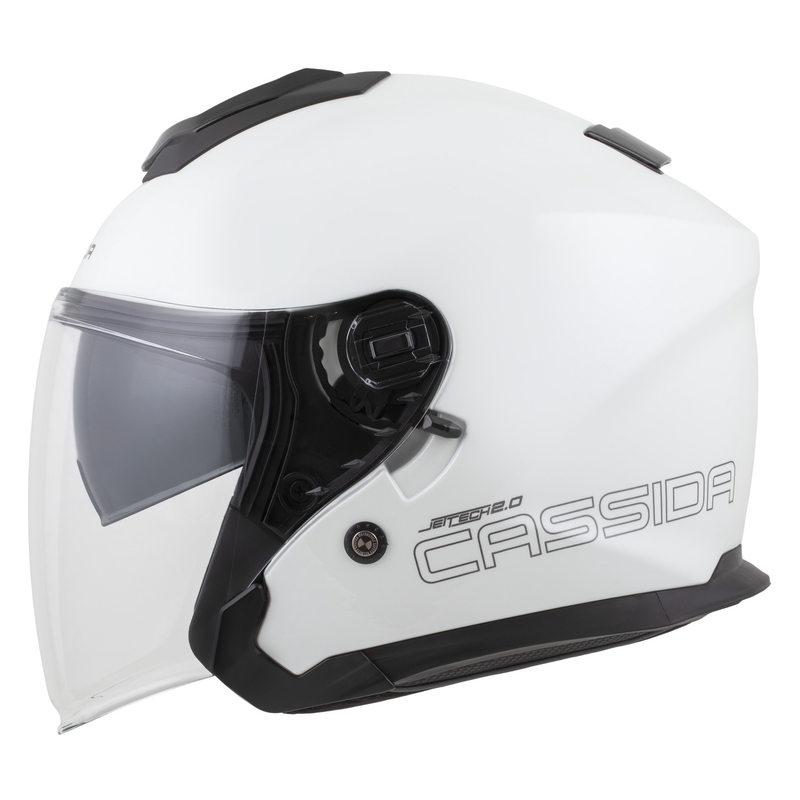 Cassida Jet Tech 2.0 Solid White-Black-Grey Open motociklu ķivere