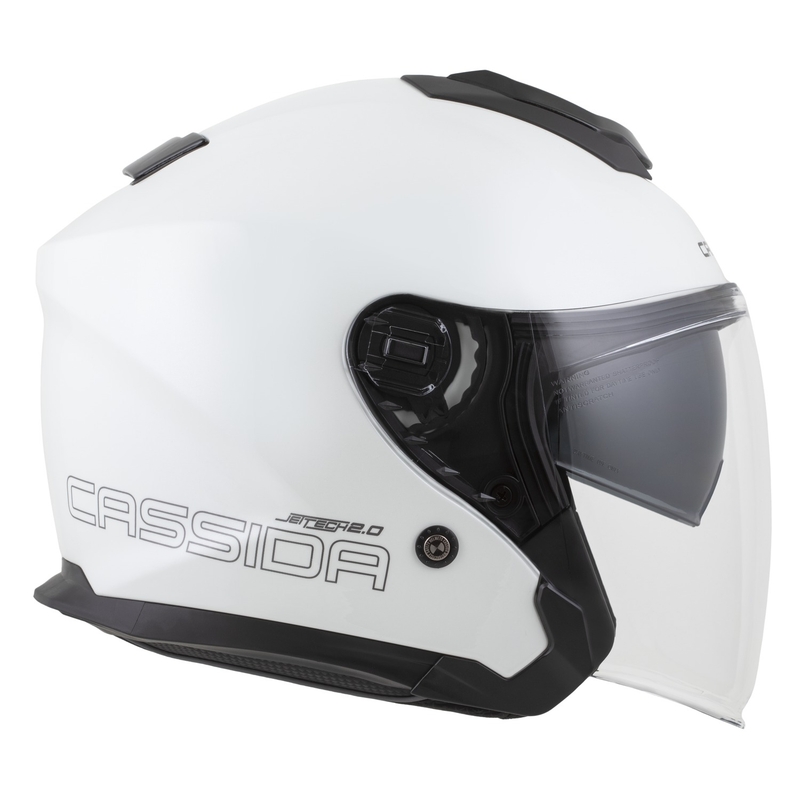 Cassida Jet Tech 2.0 Solid White-Black-Grey Open motociklu ķivere