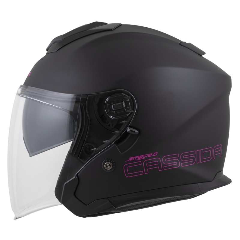 Cassida Jet Tech 2.0 Solid Matte Black and Pink Open motociklu ķivere