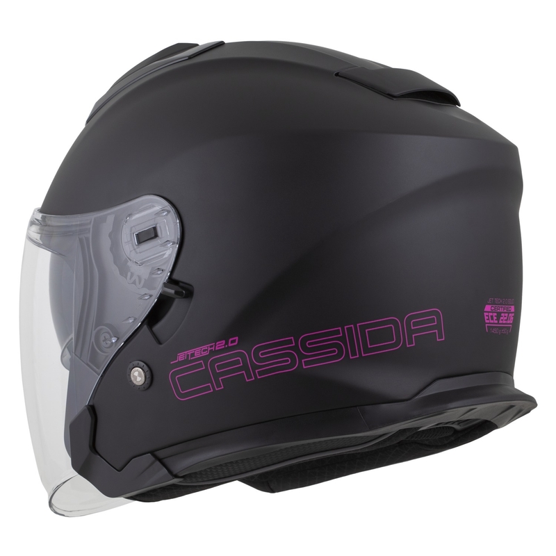 Cassida Jet Tech 2.0 Solid Matte Black and Pink Open motociklu ķivere