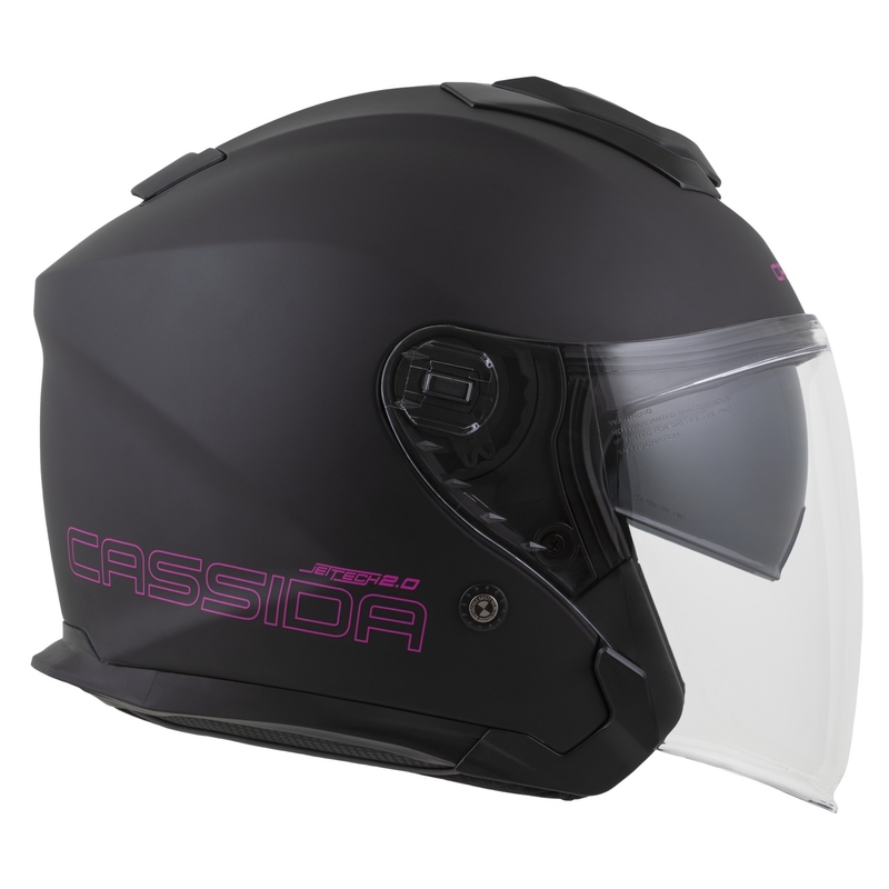 Cassida Jet Tech 2.0 Solid Matte Black and Pink Open motociklu ķivere