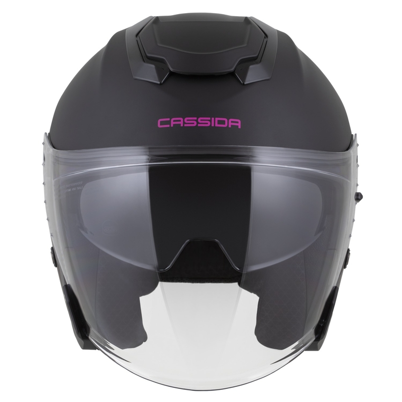 Cassida Jet Tech 2.0 Solid Matte Black and Pink Open motociklu ķivere