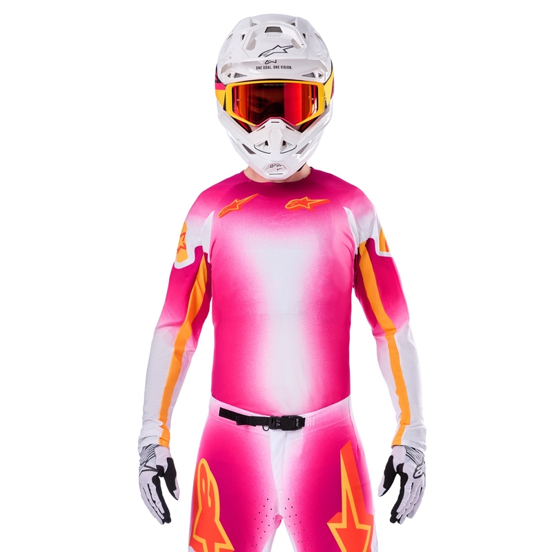 Alpinestars Supertech SX AFD limitētā sērija MIG fluo rozā-balti oranžs motokrosa krekliņš