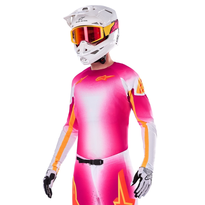 Alpinestars Supertech SX AFD limitētā sērija MIG fluo rozā-balti oranžs motokrosa krekliņš