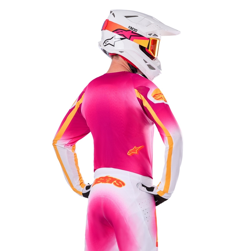 Alpinestars Supertech SX AFD limitētā sērija MIG fluo rozā-balti oranžs motokrosa krekliņš