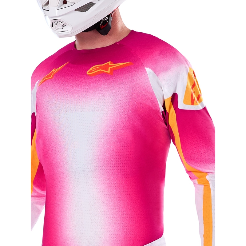 Alpinestars Supertech SX AFD limitētā sērija MIG fluo rozā-balti oranžs motokrosa krekliņš