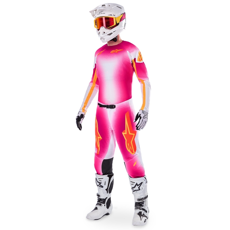 Alpinestars Supertech MIG fluo rozā-baltā-oranžā motokrosa bikses ierobežotā sērijā