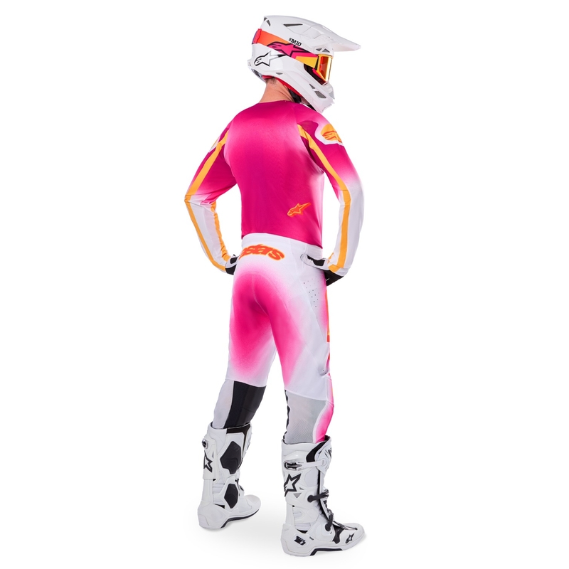 Alpinestars Supertech MIG fluo rozā-baltā-oranžā motokrosa bikses ierobežotā sērijā