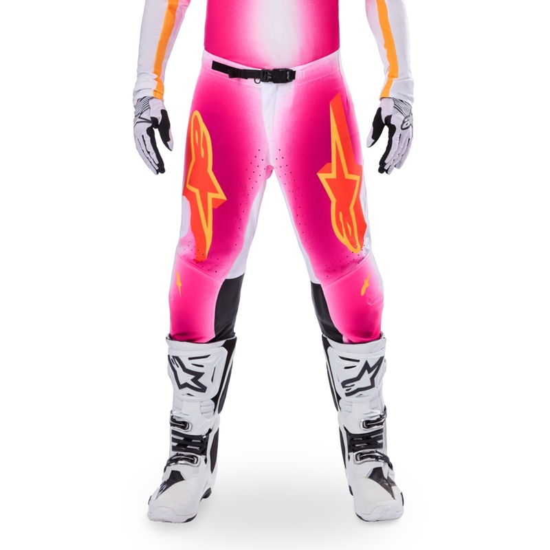 Alpinestars Supertech MIG fluo rozā-baltā-oranžā motokrosa bikses ierobežotā sērijā