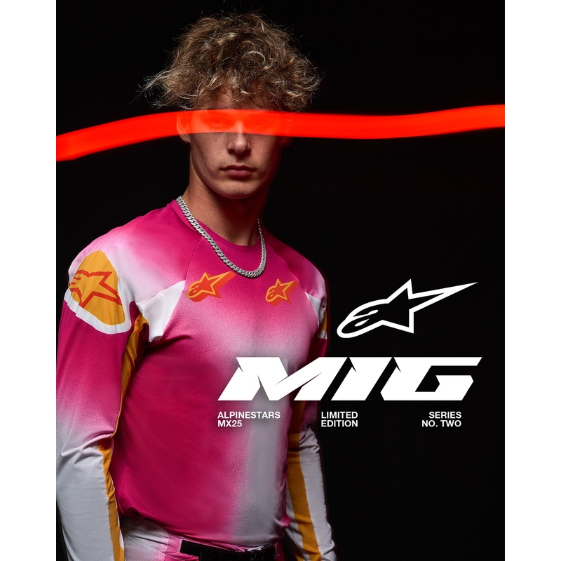 Alpinestars Supertech MIG fluo rozā-baltā-oranžā motokrosa bikses ierobežotā sērijā