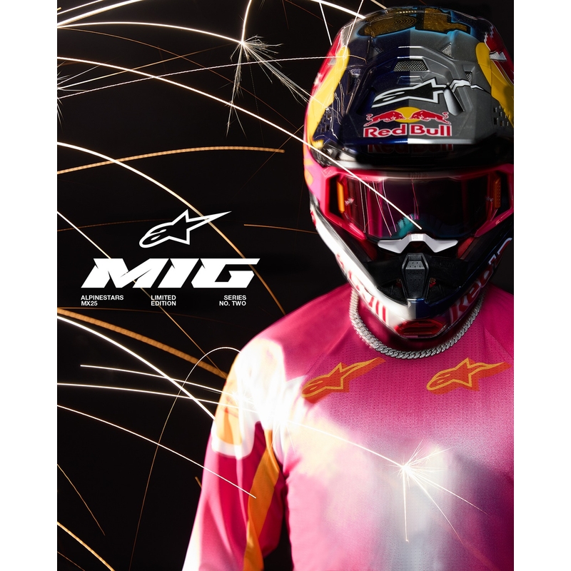 Alpinestars Supertech MIG fluo rozā-baltā-oranžā motokrosa bikses ierobežotā sērijā