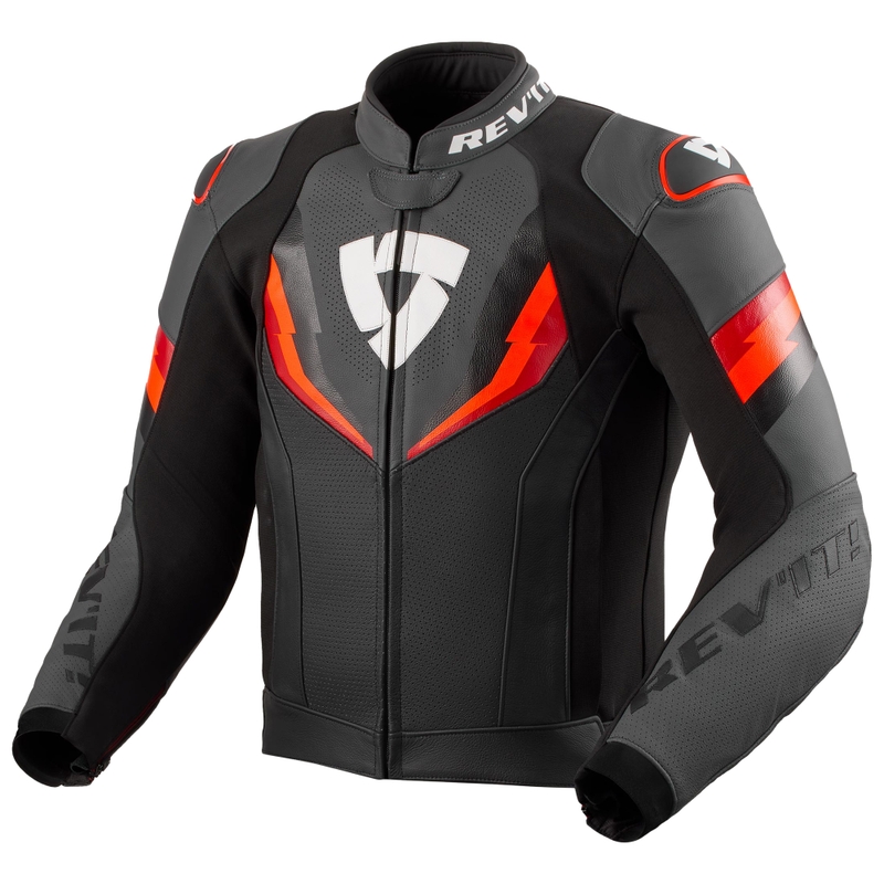 Revit Quantum 3 melna-fluo sarkana ādas motocikla jaka