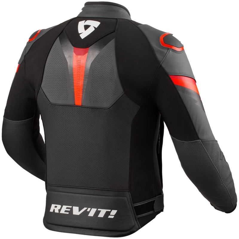 Revit Quantum 3 melna-fluo sarkana ādas motocikla jaka