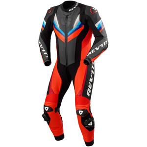 Revit Quantum 3 fluo sarkans/ melns ādas motocikla kombinezons
