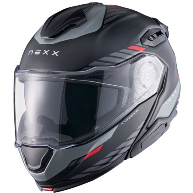 Flip-up motociklu ķivere Nexx X.Lifetour Globe matēta melni sarkana izpārdošana