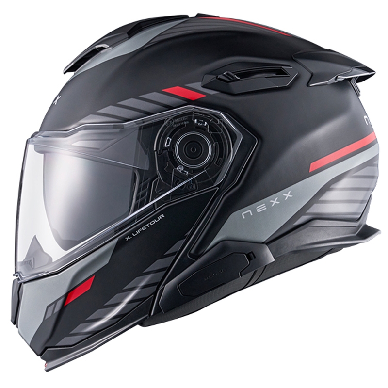 Flip-up motociklu ķivere Nexx X.Lifetour Globe matēta melni sarkana izpārdošana