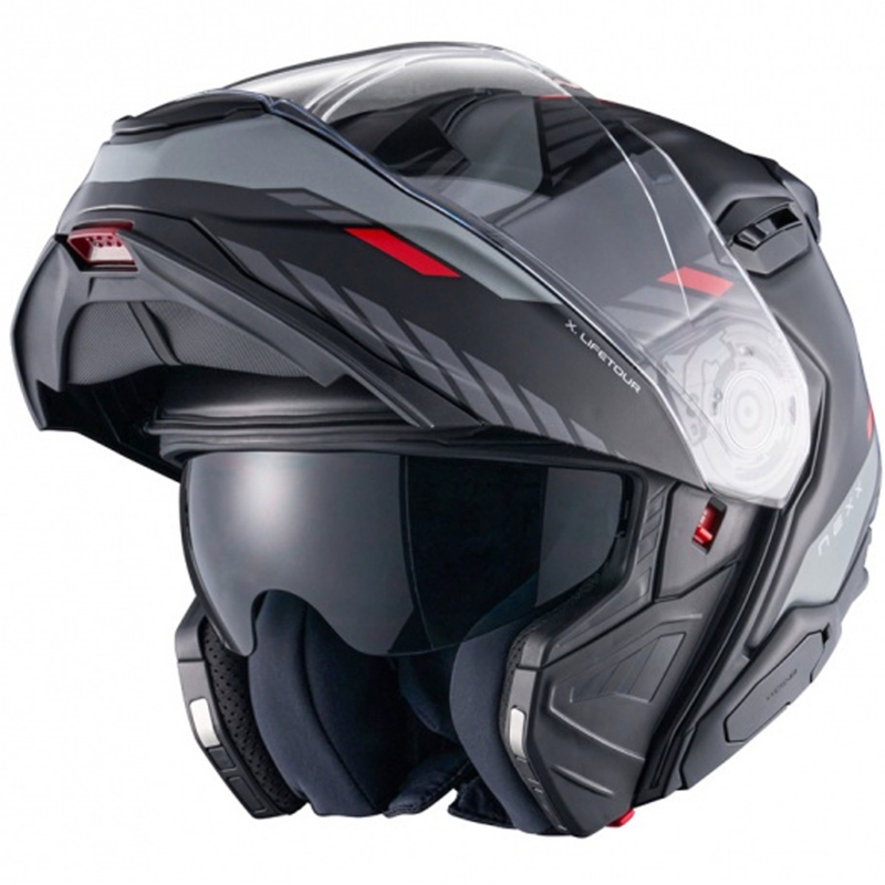 Flip-up motociklu ķivere Nexx X.Lifetour Globe matēta melni sarkana izpārdošana