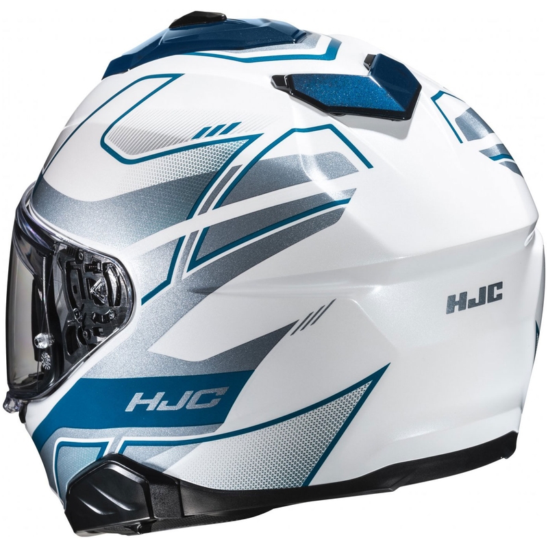Integrēta motocikla ķivere HJC i71 Iorix MC2 balta-zilā-sudraba krāsā