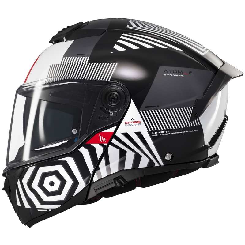 MT Atom 2 SV Strange melnā-baltā-pelēkā krāsā atvāžamā moto ķivere