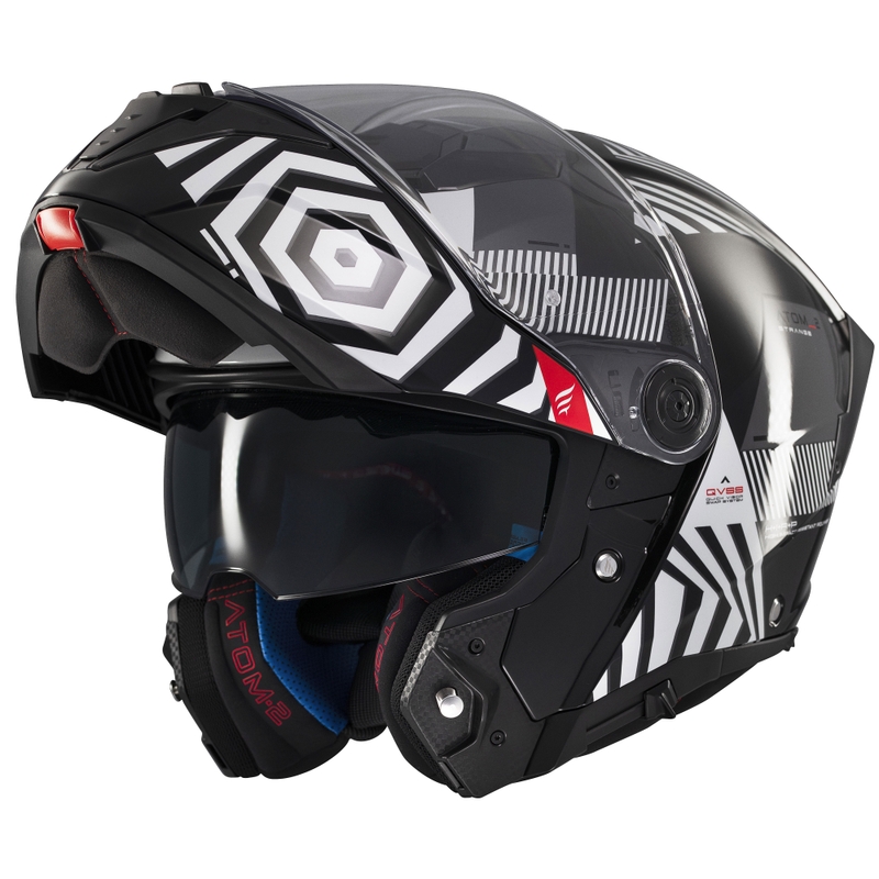 MT Atom 2 SV Strange melnā-baltā-pelēkā krāsā atvāžamā moto ķivere