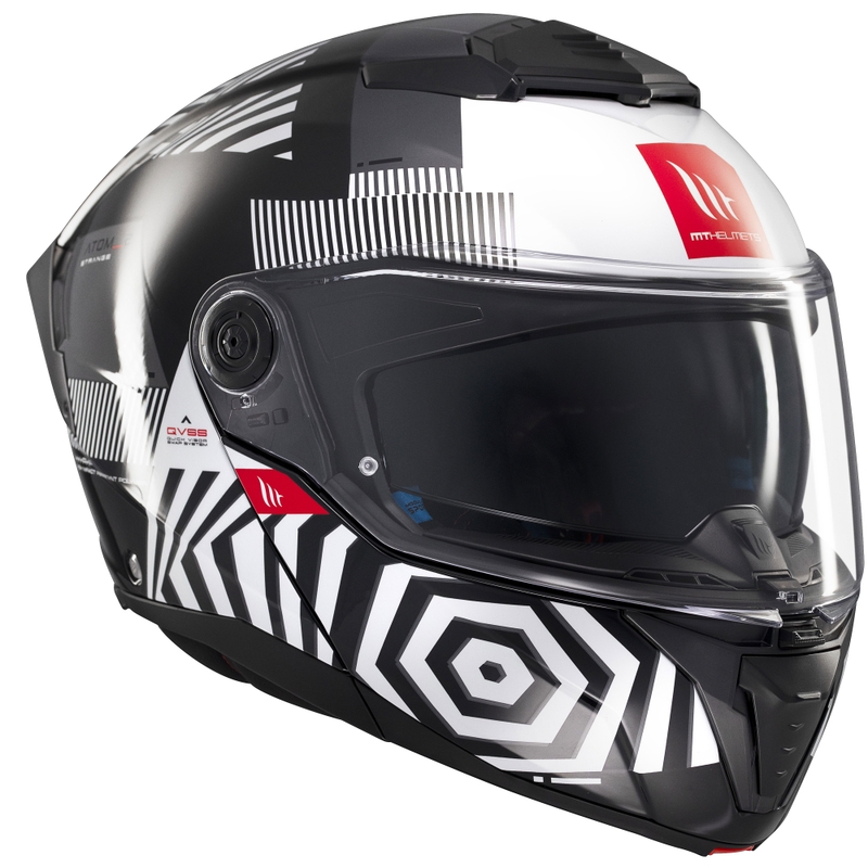 MT Atom 2 SV Strange melnā-baltā-pelēkā krāsā atvāžamā moto ķivere
