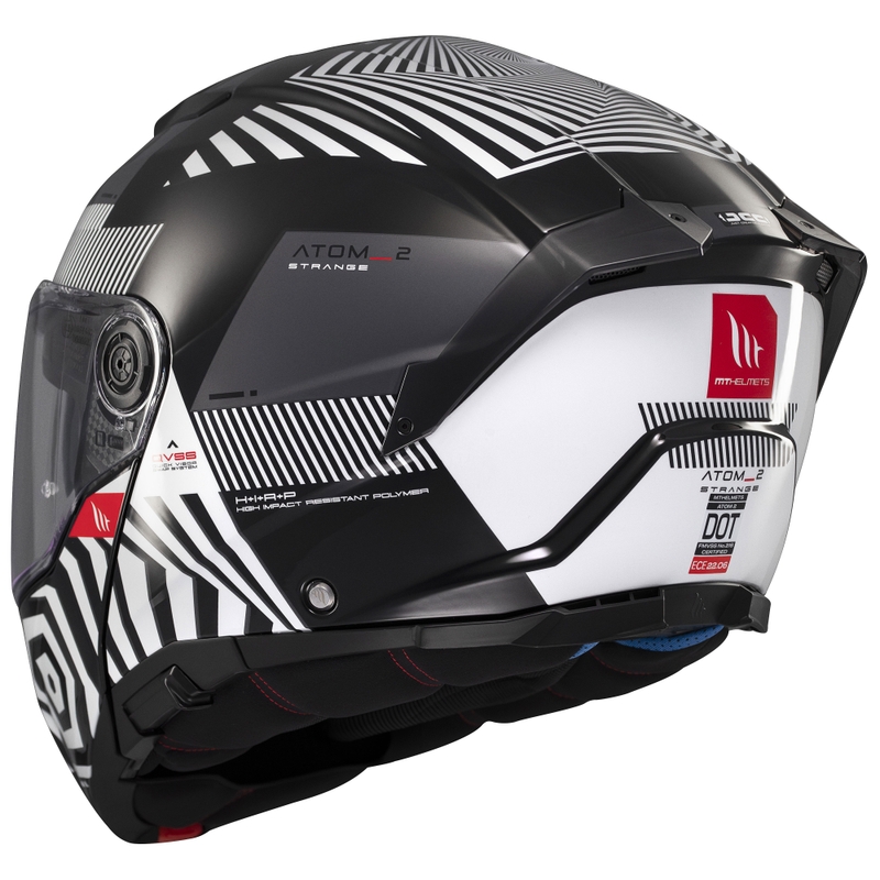 MT Atom 2 SV Strange melnā-baltā-pelēkā krāsā atvāžamā moto ķivere