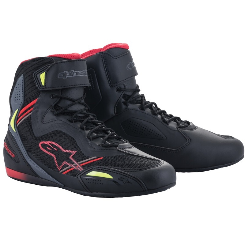 Alpinestars Faster 3 Rideknit Black-Red-Fluo Yellow-Grey Motociklu zābaki